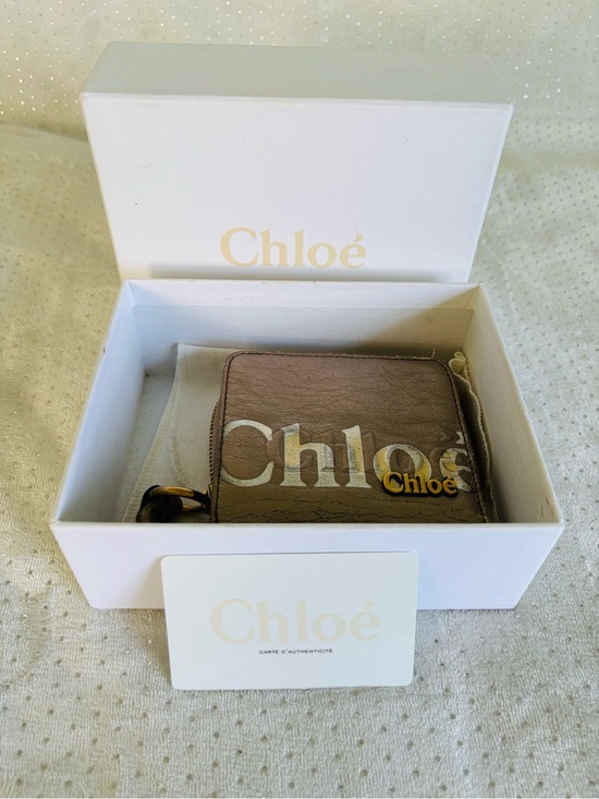 Chloe Handbags - Chloé Square Leather Wristlet in Shimmery Taupe with Champagne/Gold Logo